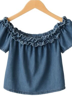 Free People Denim Blue Off-Shoulder Ruffled Tunic